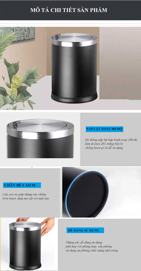 Thùng rác nắp bập bênh cỡ nhỏ bằng thép