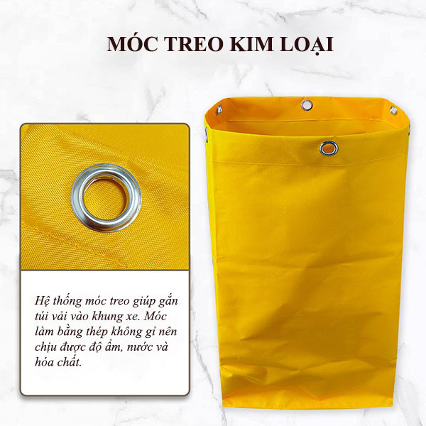 Túi vải bạt màu vàng của xe dọn vệ sinh chữ L