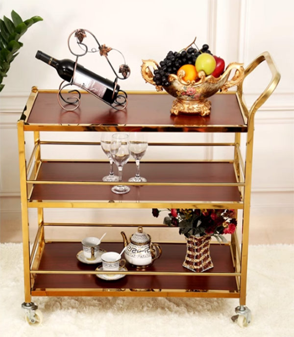 Mẫu xe 3 tầng khung inox, mặt bàn gỗ đẹp