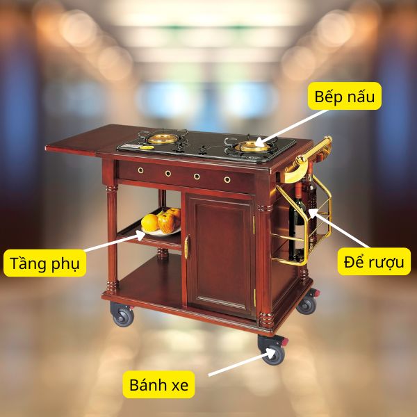 Cấu tạo xe đẩy phục vụ có bếp đi kèm