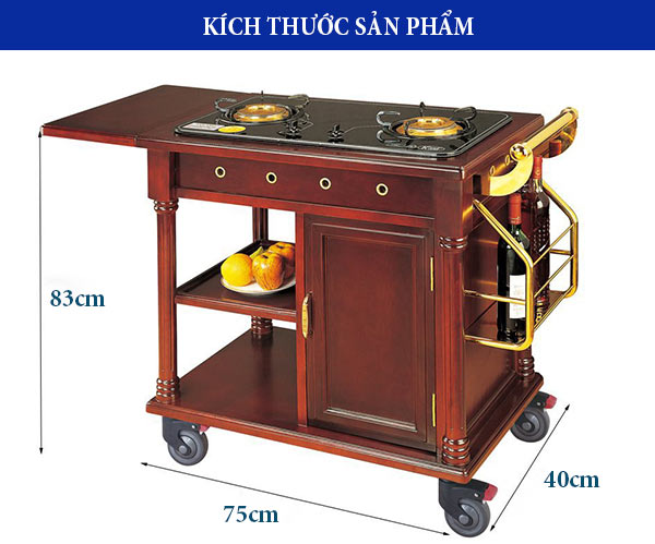 Kích thước xe chở bàn bếp nấu ăn di động