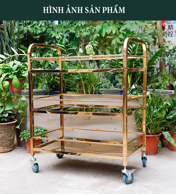 Thiết kế xe đẩy phục vụ nổi bật bởi gam màu vàng đồng