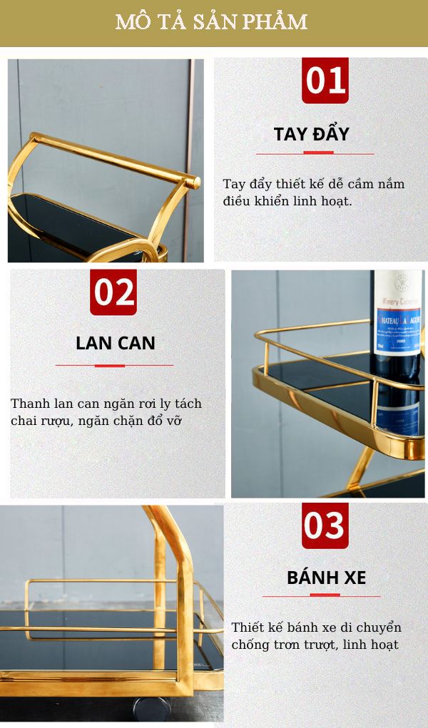 Tham khảo kỹ hơn về từng đặc điểm xe đẩy rượu