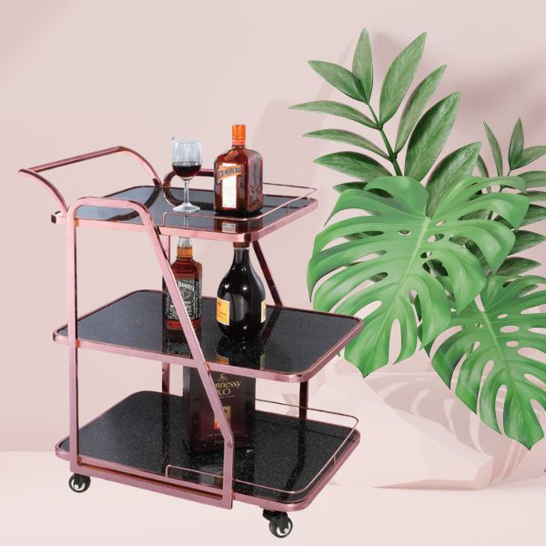 Mẫu xe phục vụ rượu 3 tầng màu hồng + đen