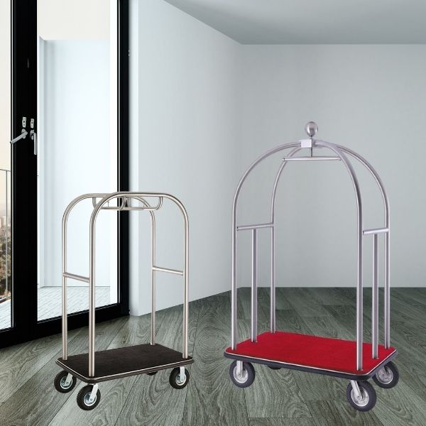 Xe đẩy vali khách sạn inox trắng tiện dụng và làm đẹp không gian