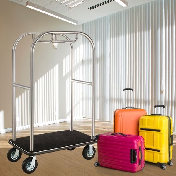 Xe đẩy hành lý khách sạn bằng inox trắng cỡ lớn