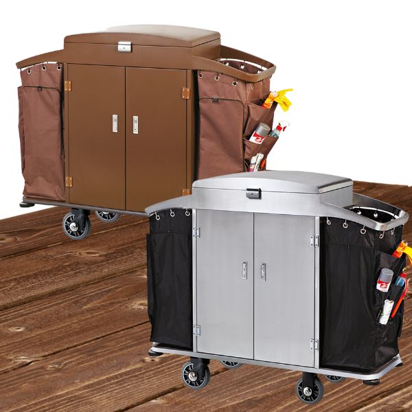 2 mẫu xe dọn buồng phòng có cửa bằng inox và thép