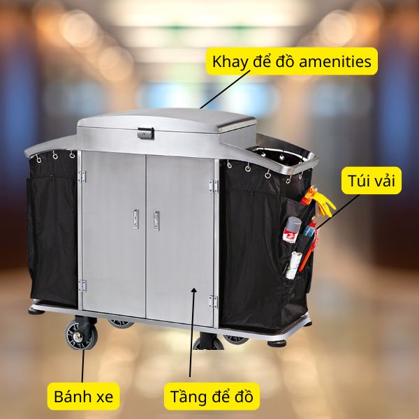 Cấu tạo các bộ phận trên xe đẩy dọn vệ sinh phòng khách sạn