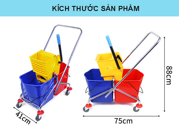 Kích thước xe vắt móp đôi 2 xô