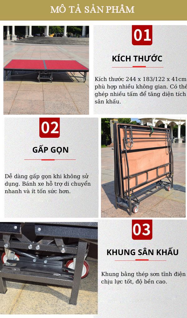 Mô tả đặc điểm chi tiết bục sân khấu lắp ghép ngoài trời