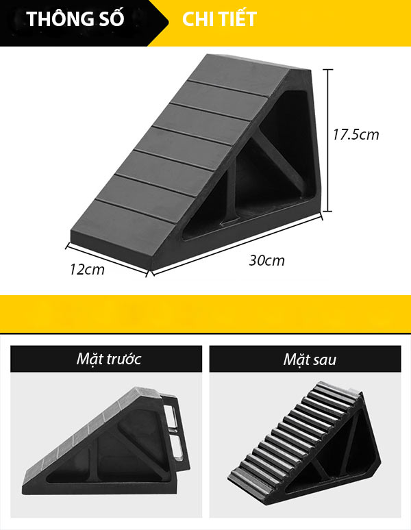 Kích thước cao su chặn lùi bánh xe tải