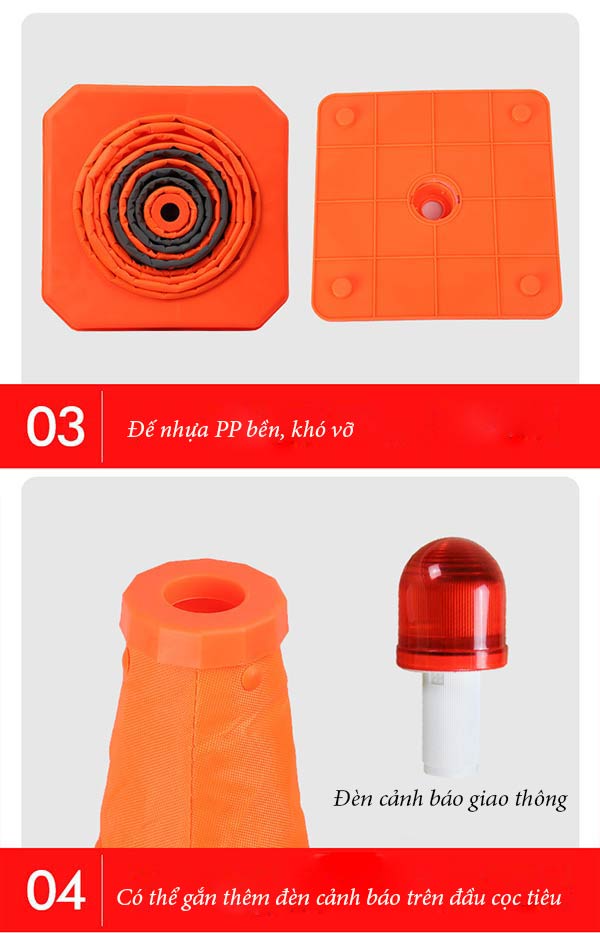 Đặc điểm của cọc tiêu giao thông hình chóp 45cm gấp gọn
