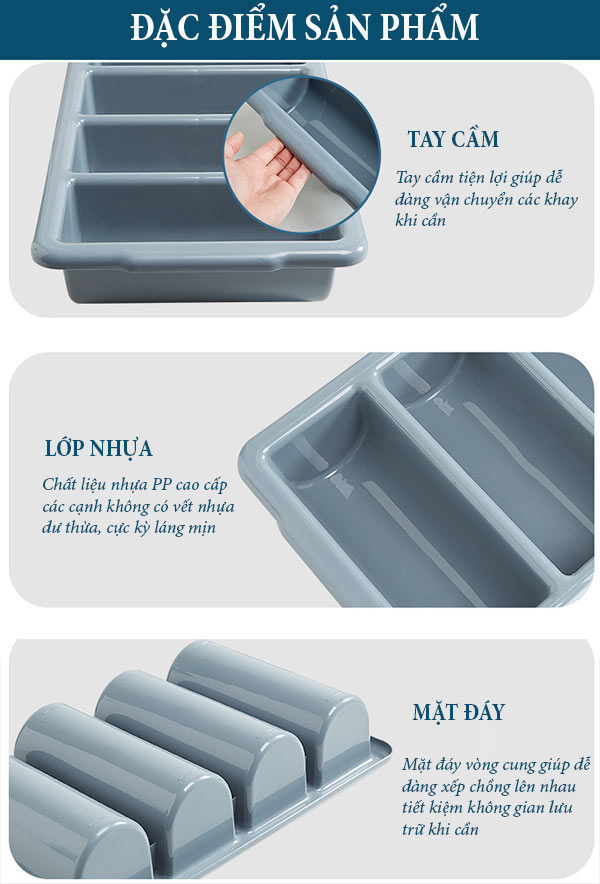 Đặc điểm cấu tạo khay nhựa để dao dĩa thìa