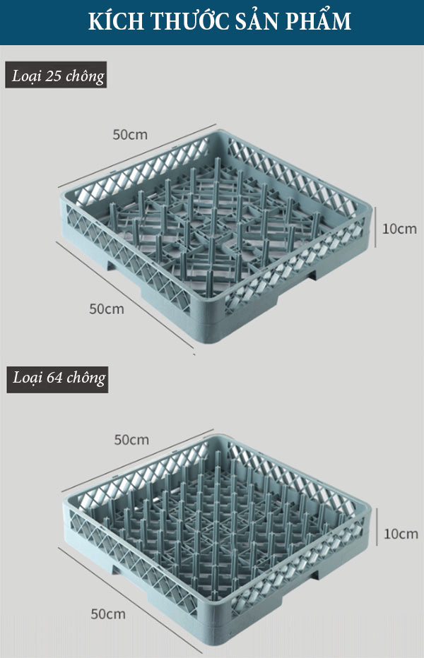 Rack đựng bát đĩa nhựa - rack 25, 64 chông dùng được máy rửa bát