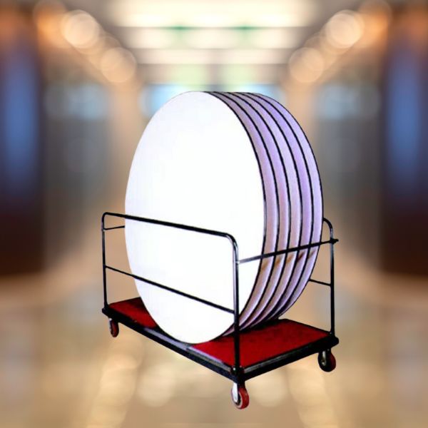 Xe thiết kế chắc chắn, chở được nhiều mâm kính xoay bàn ăn cùng lúc