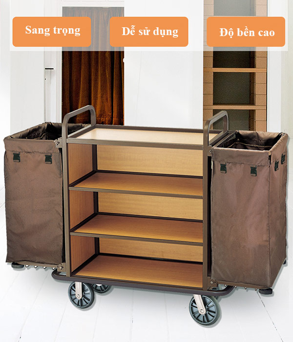 Xe đẩy dọn phòng ngăn gỗ do Hành Tinh Xanh cung cấp