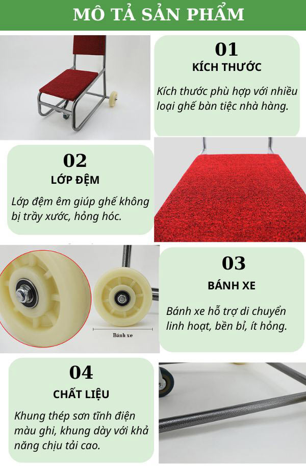 Đặc điểm các bộ phận của xe vận chuyển ghế ngồi nhà hàng