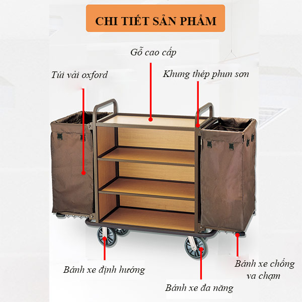 Chi tiết các bộ phận trên xe đẩy đồ dọn phòng