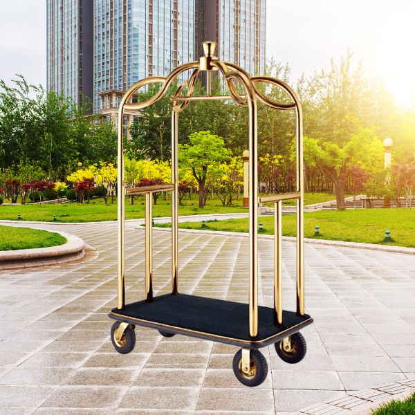 Xe trolley chở hành lý khách sạn bằng inox mạ vàng