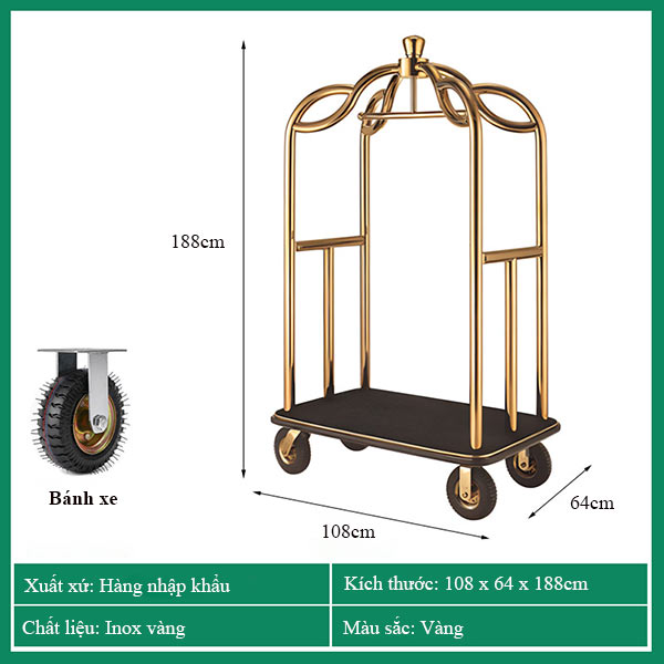 Thông số kích thước xe đẩy hành lý bằng inox
