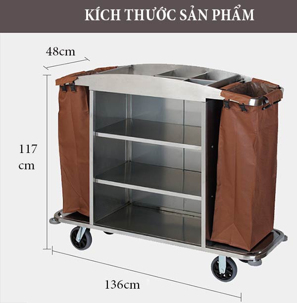 Kích thước xe đẩy dọn phòng nhà nghỉ, khách sạn