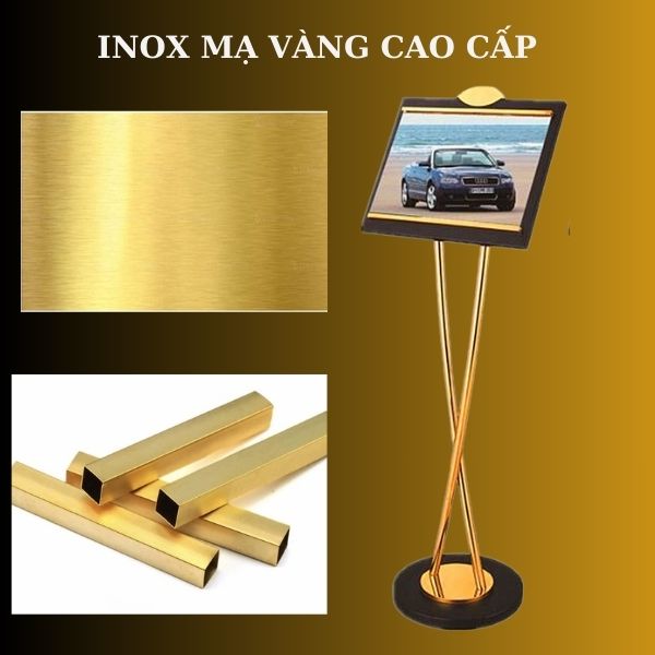 Inox mạ vàng là chất liệu chính cấu thành bảng chào khách sạn