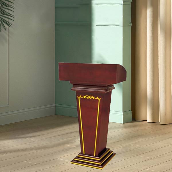 Mẫu bục phát biểu sự kiện bằng gỗ có inox vàng trang trí