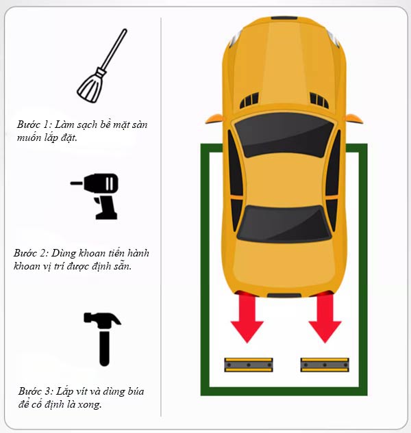 Thiết bị cao su chắn bánh ô tô phản quang có mặt ở nhiều bãi đậu xe