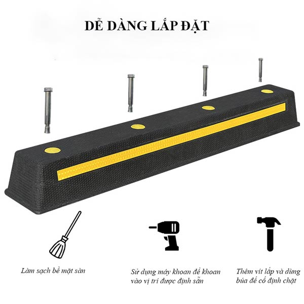 Dễ dàng lắp đặt cục chặn bánh xe phản quang