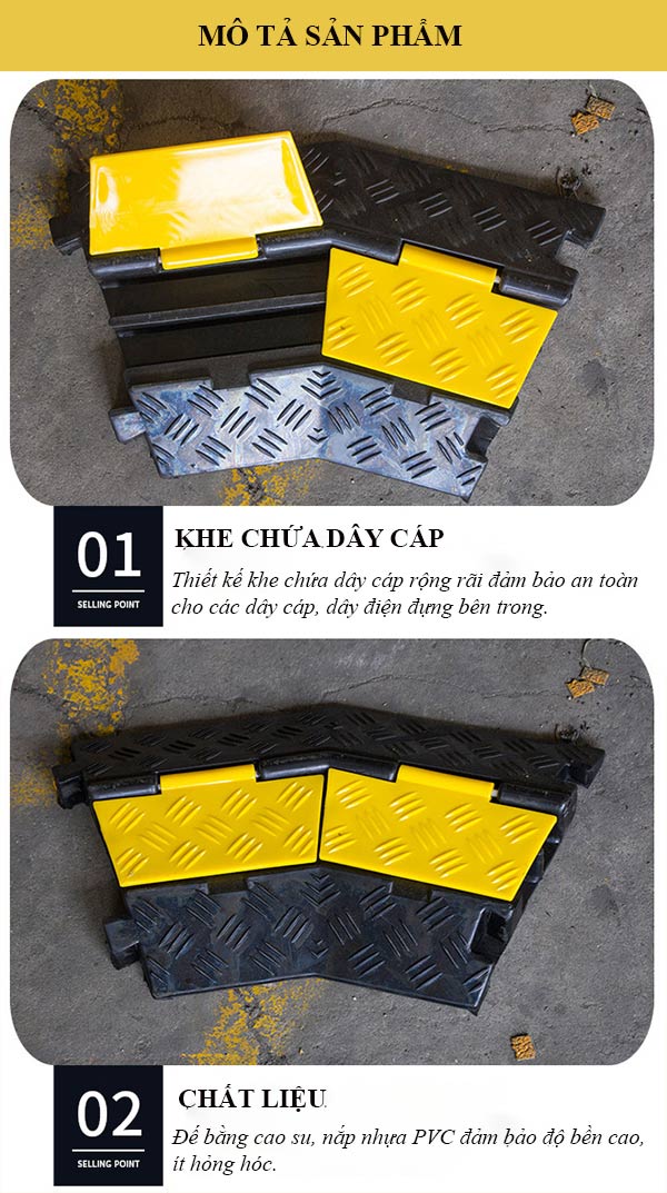 Chi tiết thiết kế mẫu gờ giảm tốc lắp góc có rãnh để cáp