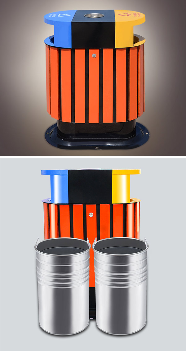 Hai sọt chứa rác thải trực tiếp bên trong bằng tôn hoa