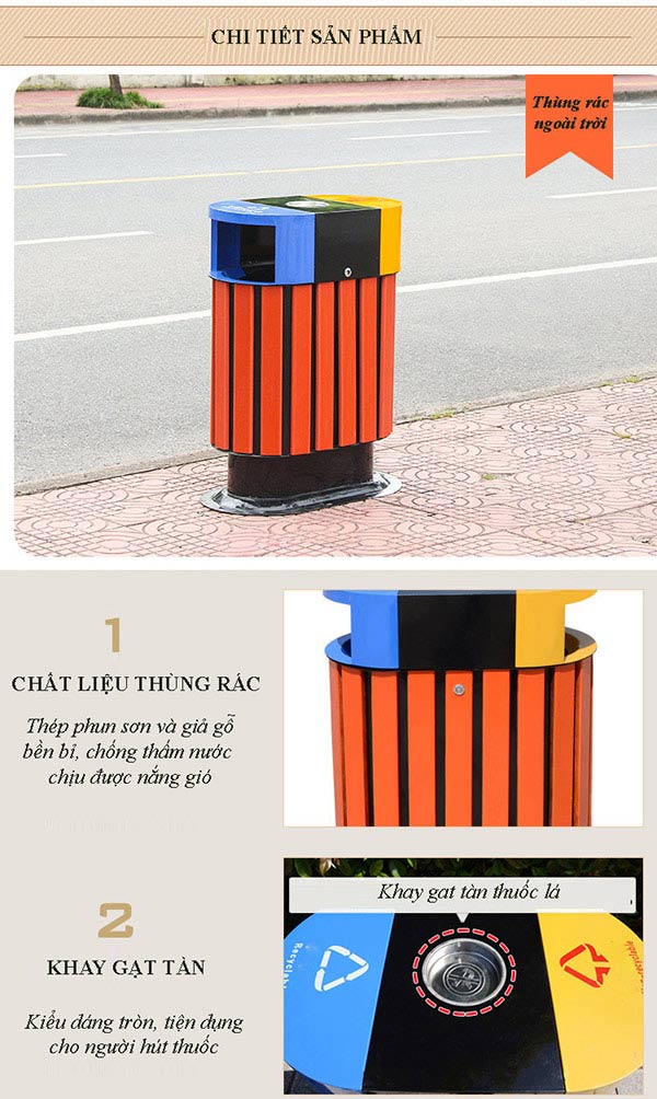 Tham khảo đặc điểm chi tiết thùng rác 2 ngăn ngoài trời