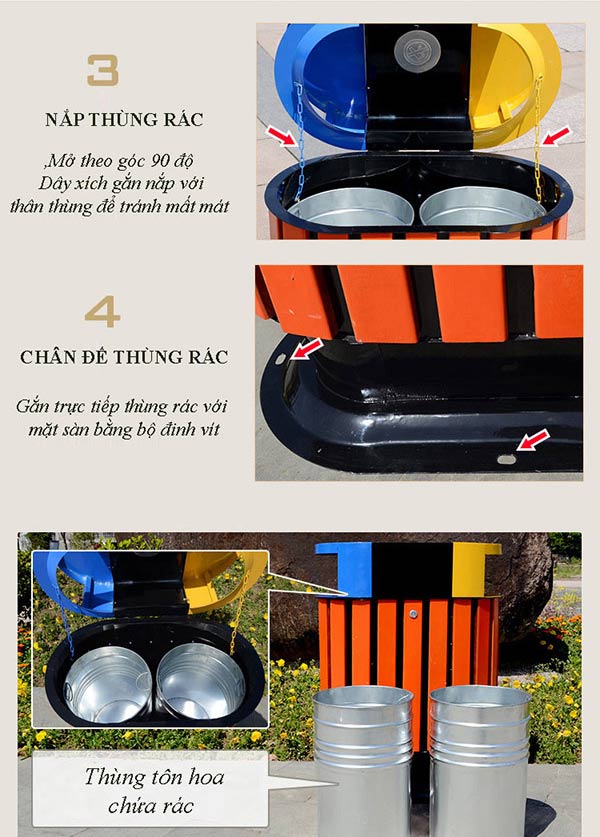 Tham khảo đặc điểm chi tiết thùng rác 2 ngăn ngoài trời
