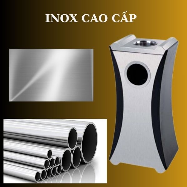 Thùng rác sản xuất từ inox, sơn đen phần thân tạo điểm nhấn