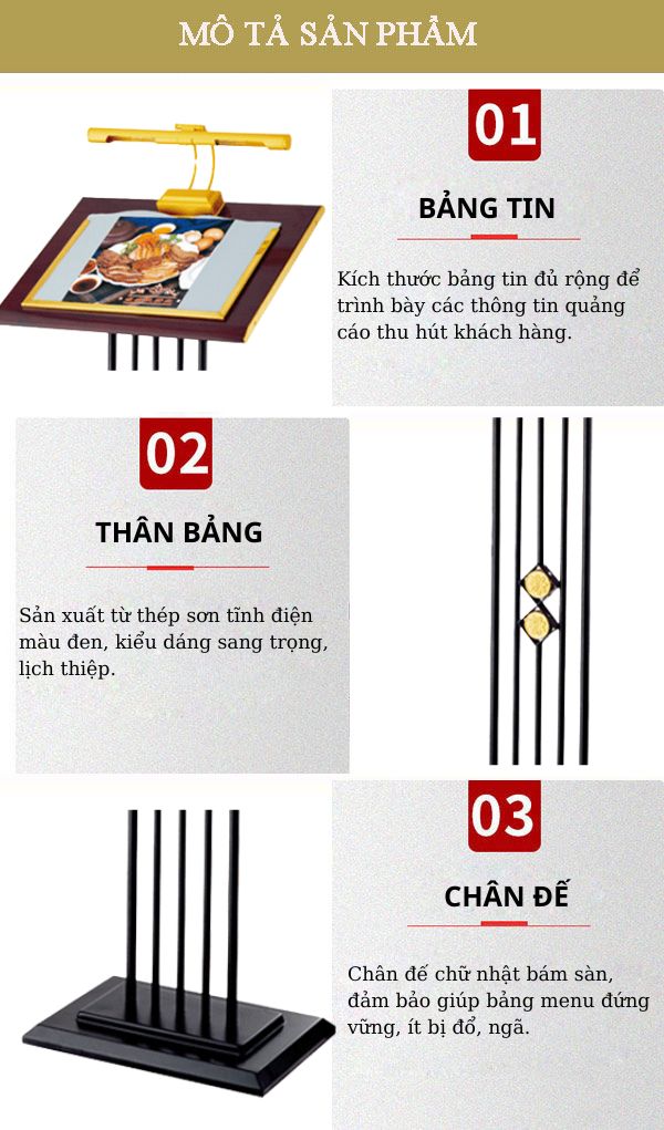 Bảng menu có đèn chiếu sáng và đặc điểm từng bộ phận cấu thành