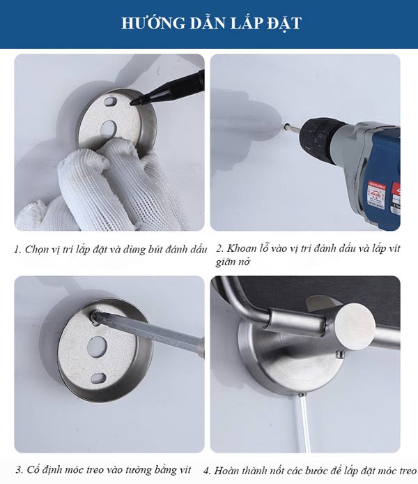 Lắp đặt móc treo giấy toilet treo tường