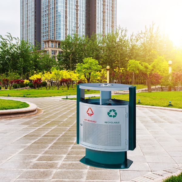 Thùng rác thép sơn tĩnh điện chân đế cao ngoài trời