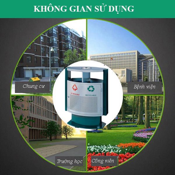 Các không gian nên trang bị mẫu thùng rác thép 2 ngăn này