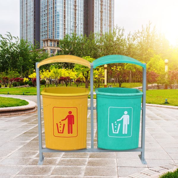 Thùng rác 2 ngăn ngoài trời bằng nhựa composite