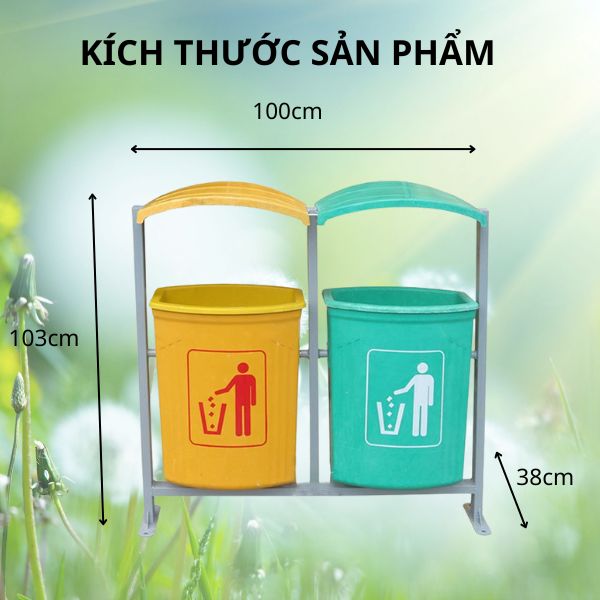 Kích thước thùng rác nhựa composite loại 2 ngăn