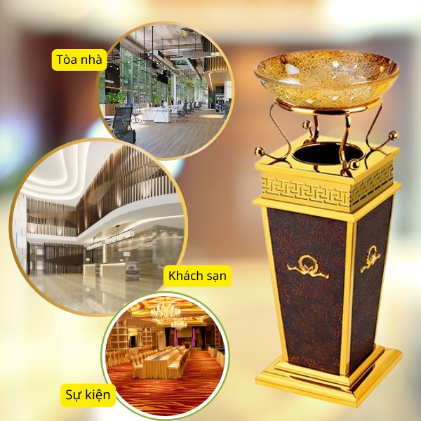 thùng rác bọc da có khay thủy tinh phù hợp với những không gian đón tiếp sang trọng