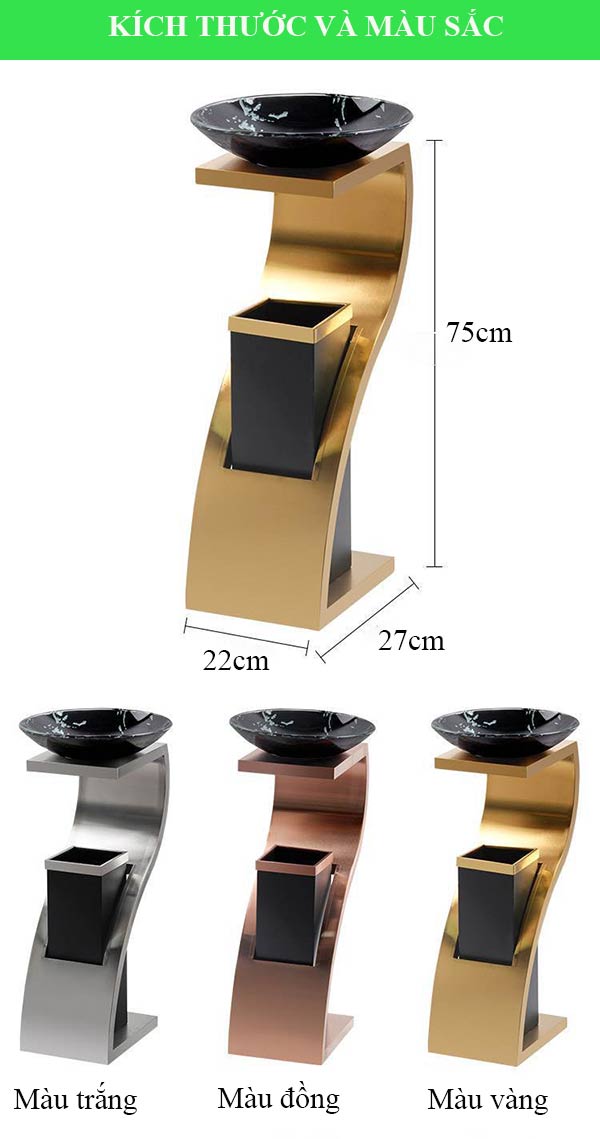 Kích thước và bảng màu sắc thùng rác inox trang trí