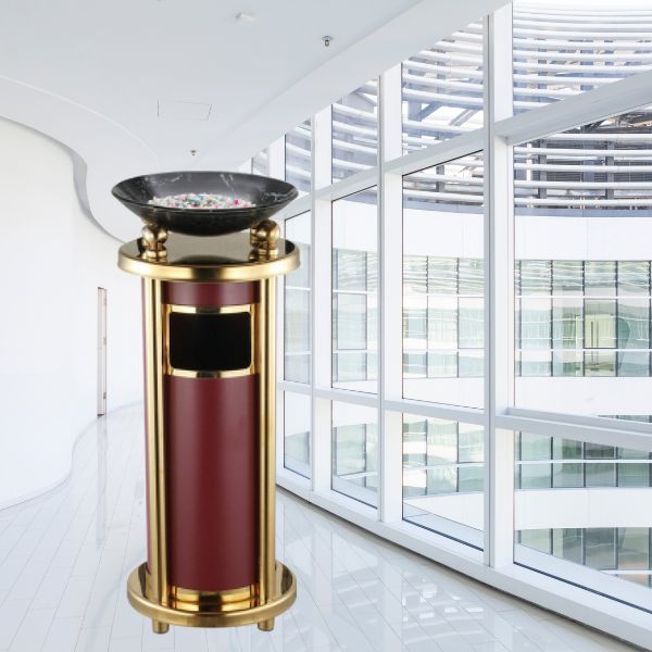 Mẫu thùng rác đặt sảnh có khay thủy tinh đẹp