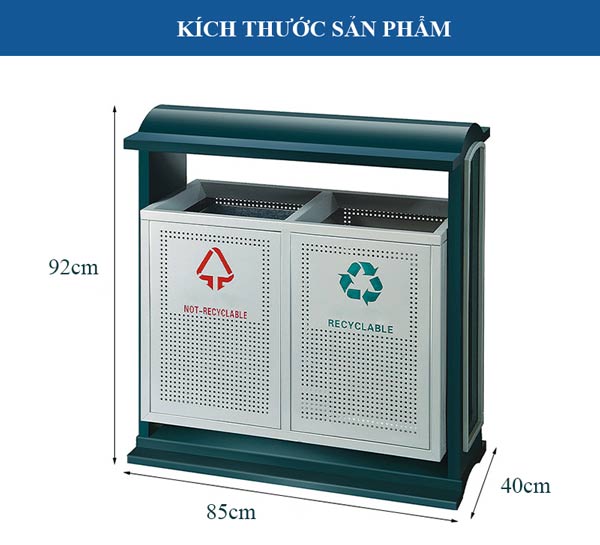 Chi tiết thùng rác thép sơn tĩnh điện loại có mái che