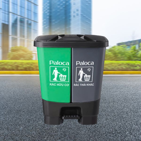 Mẫu thùng rác 60 lít kiểu dáng 2 ngăn phân loại rác