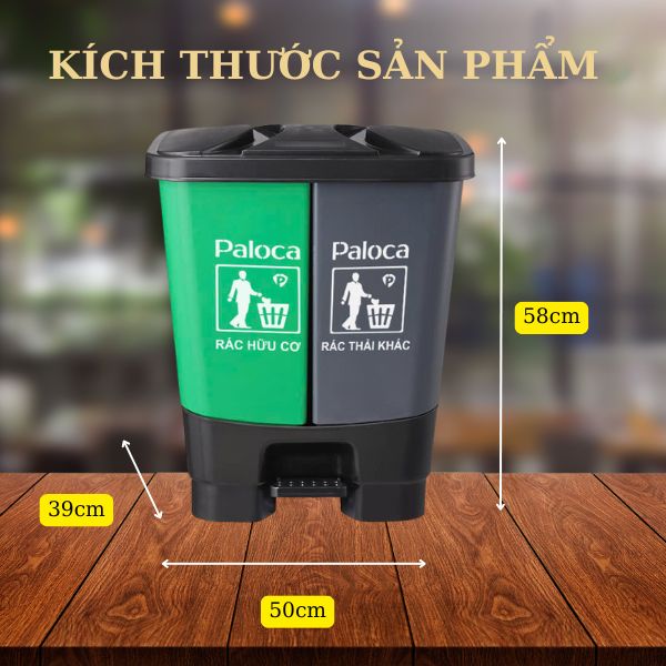 Kích thước thùng rác nhựa 2 ngăn