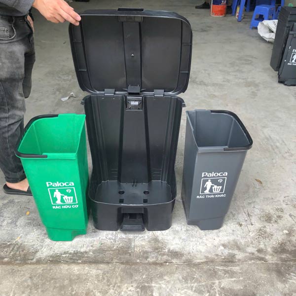 Hình ảnh thực tế thùng rác nhựa 2 ngăn dung tích 60 lít