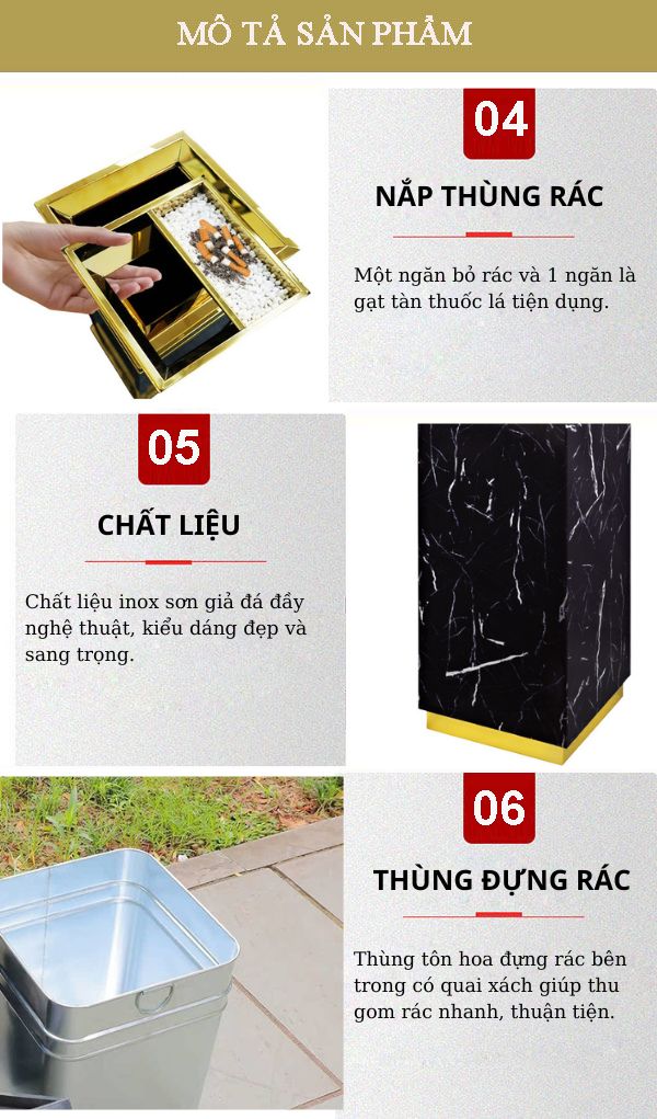 Đặc điểm từng bộ phận thiết kế trên thùng rác giả đá