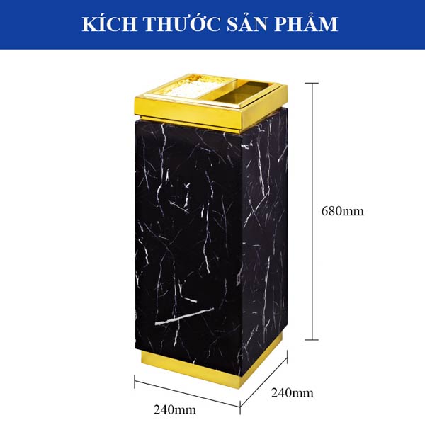 Kích thước thùng rác thép sơn vân giả đá loại có gạt tàn