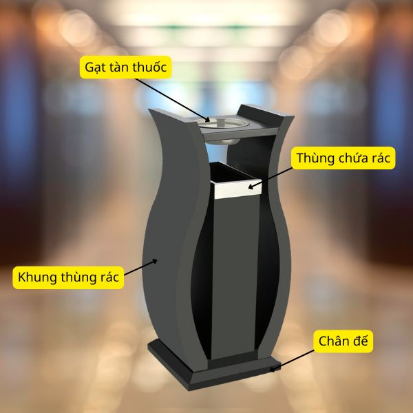 Các bộ phận cấu thành thùng rác đặt sảnh có gạt tàn